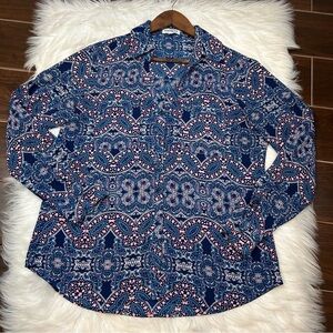 Express The Portofino Shirt Geometric Button Up Blouse Top Women's Medium Career